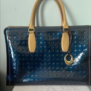 Arcadia Blue and Tan Monogram Tote with Patent Finish